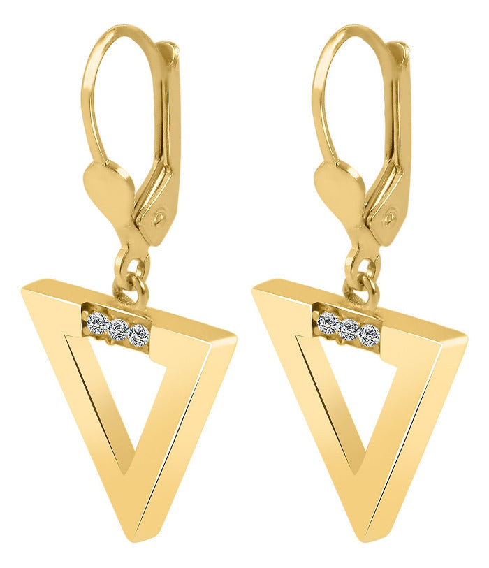 MODDAM - Gold Ohrhänger "Majvi", Zirkoniabesatz, Dreieck, Gelbgold