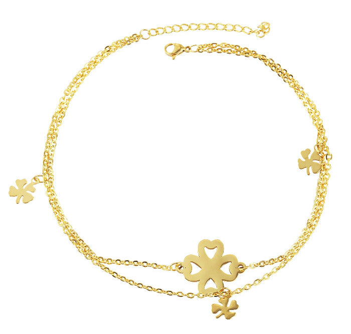 MODDAM - Edelstahl Fußkette, Kleeblatt-Anhänger