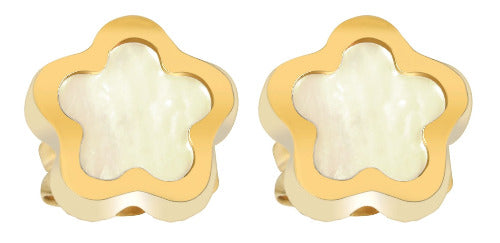 MODDAM-Gold "Lumia" Ohrstecker, Blume mit Perlmutt, Gelbgold, 8 Karat