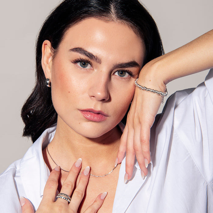 MODDAM - Damenring aus Edelstahl, Similibesatz, silberfarben