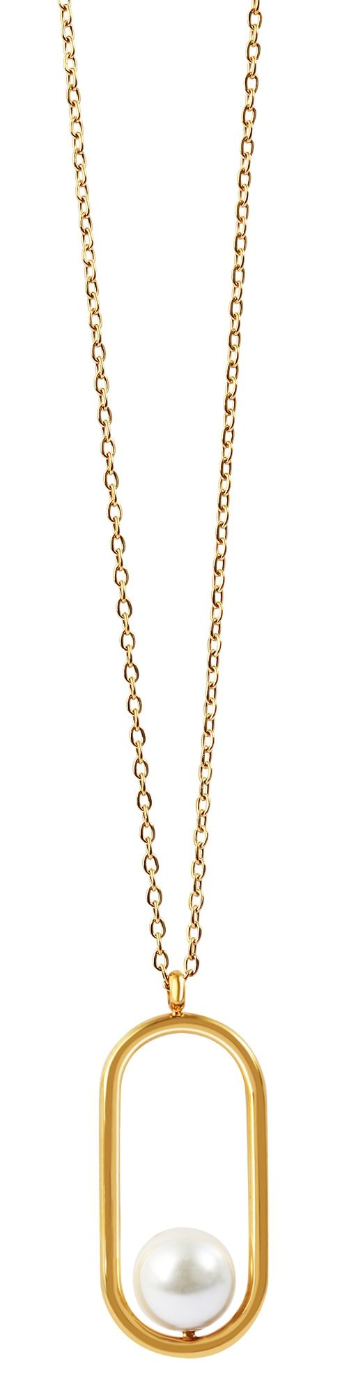 MODDAM - Schmuckset mit Kette und Ohrstecker, Edelstahl, Kunstperle